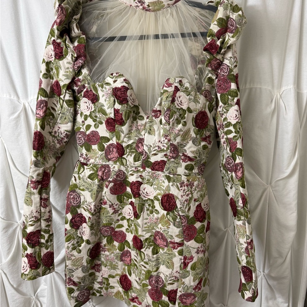 House of CB Floral Sweetheart Mini Dress in Rose & Green